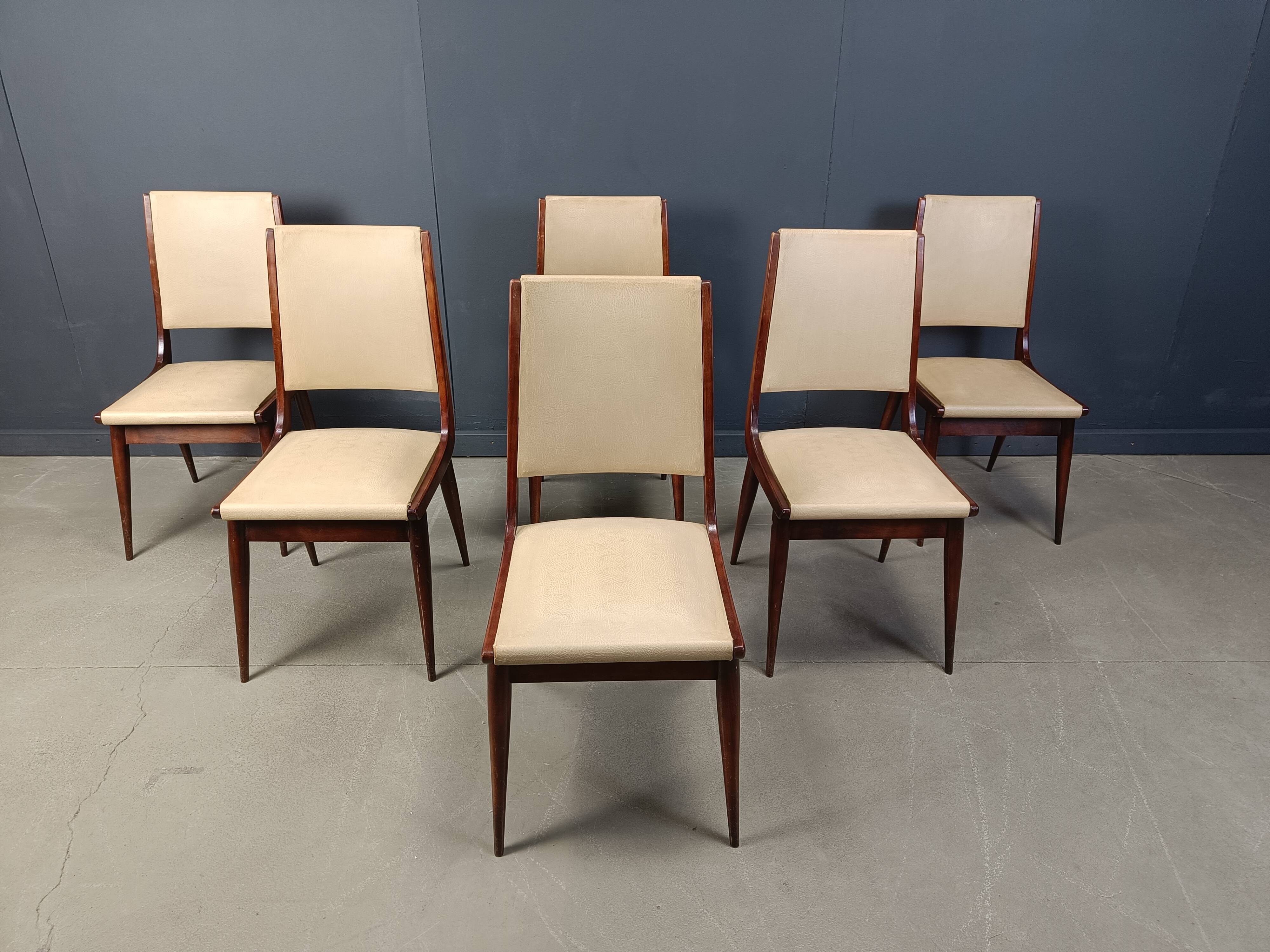 Set of 6 mid century italian dining chairs, 1950s - set of 6