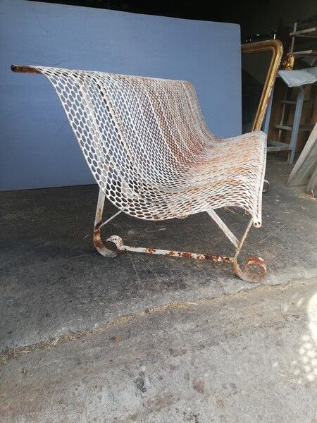 Old metal bench perforated vintage period 1950/60