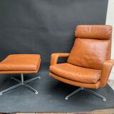 Lounge chair and ottoman leather cognac