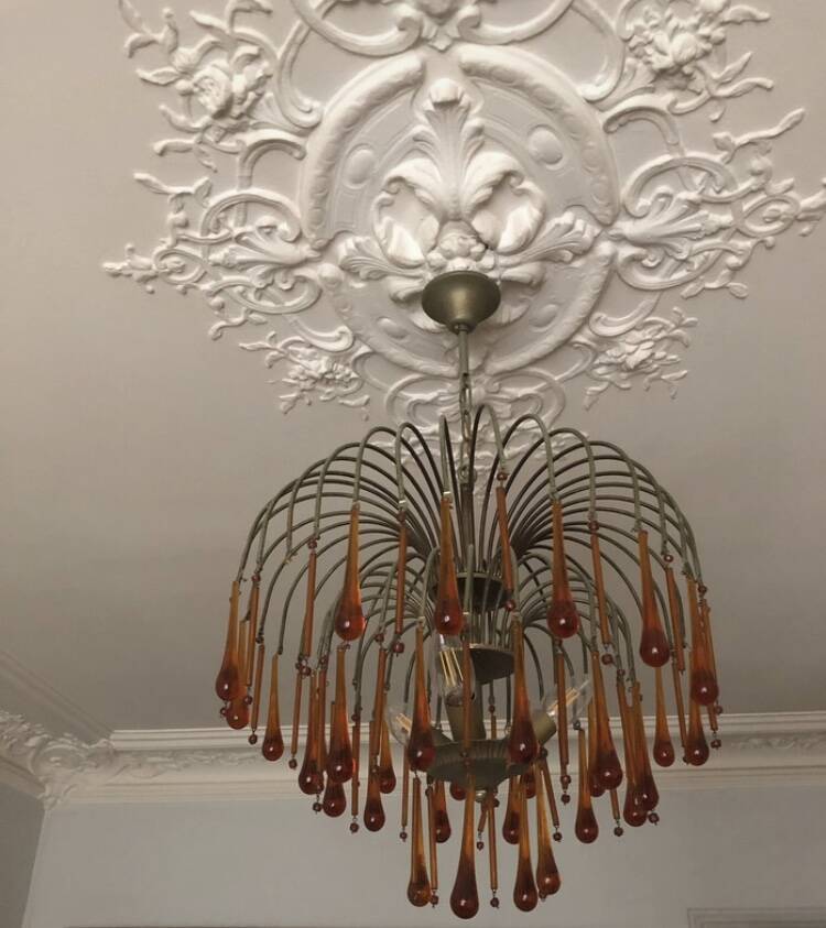 Vintage 1970s brass and Murano glass chandelier