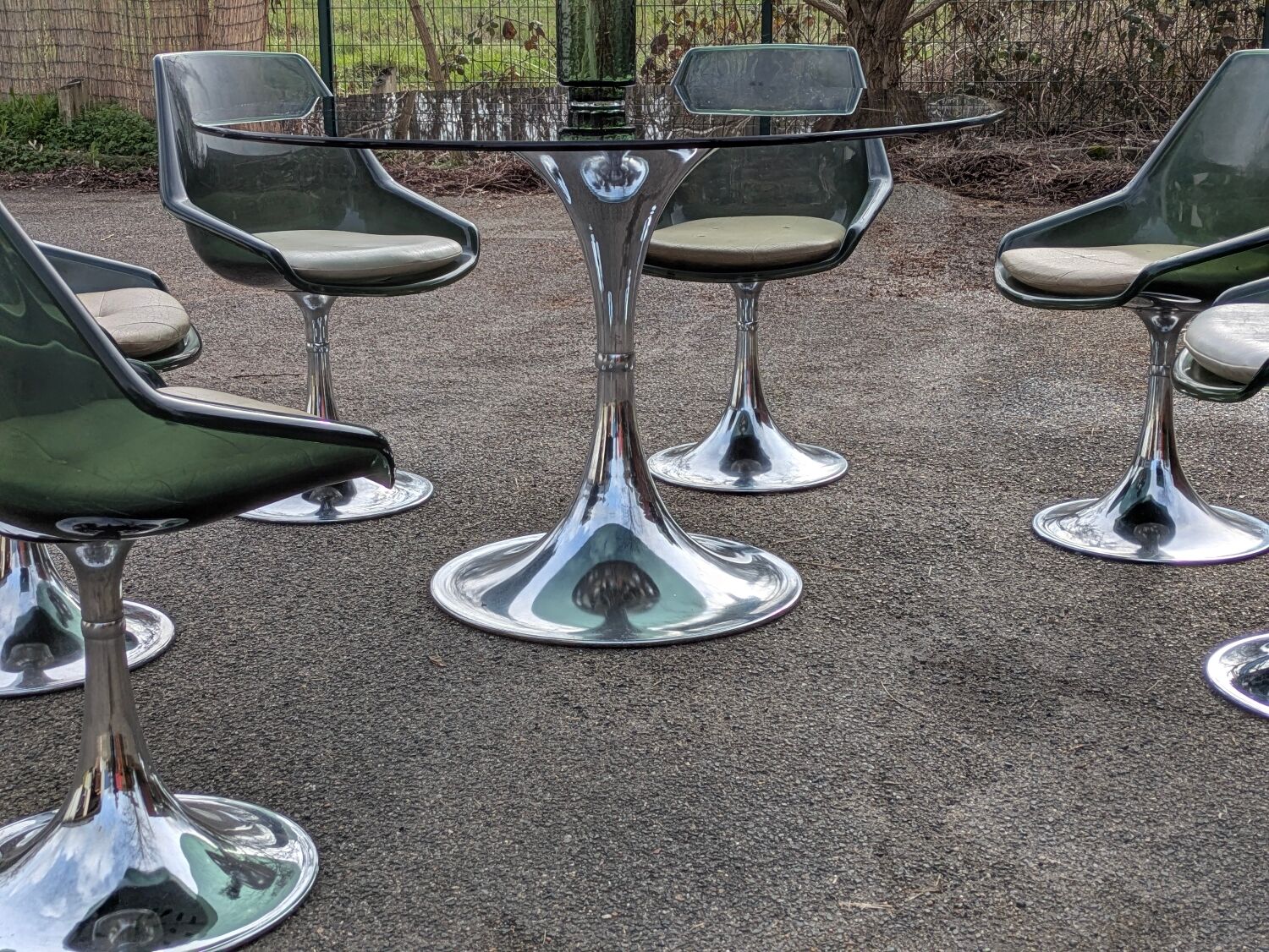 Oval dining table & 6 Gastone Rinaldi vintage chairs Roche Bobois