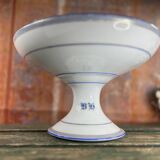 Flat compotier on foot monogrammed BH white and blue