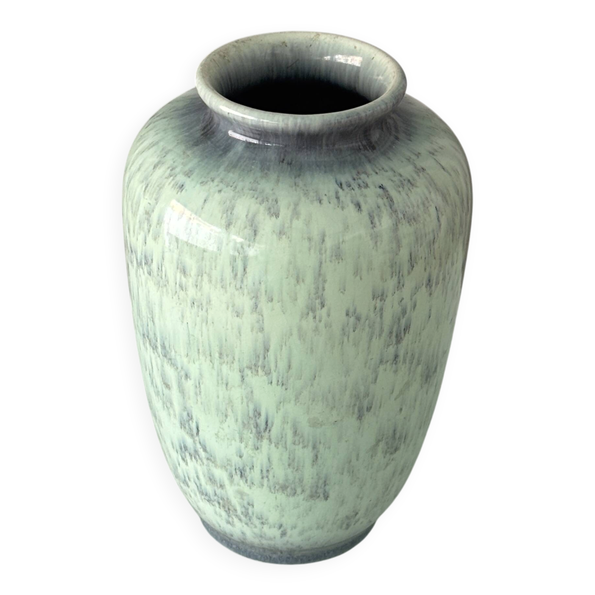 Vintage Studio Pottery Vase with Mottled Celadon Green Glaze