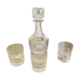 Whisky decanter and its 3 crystal glasses St Louis