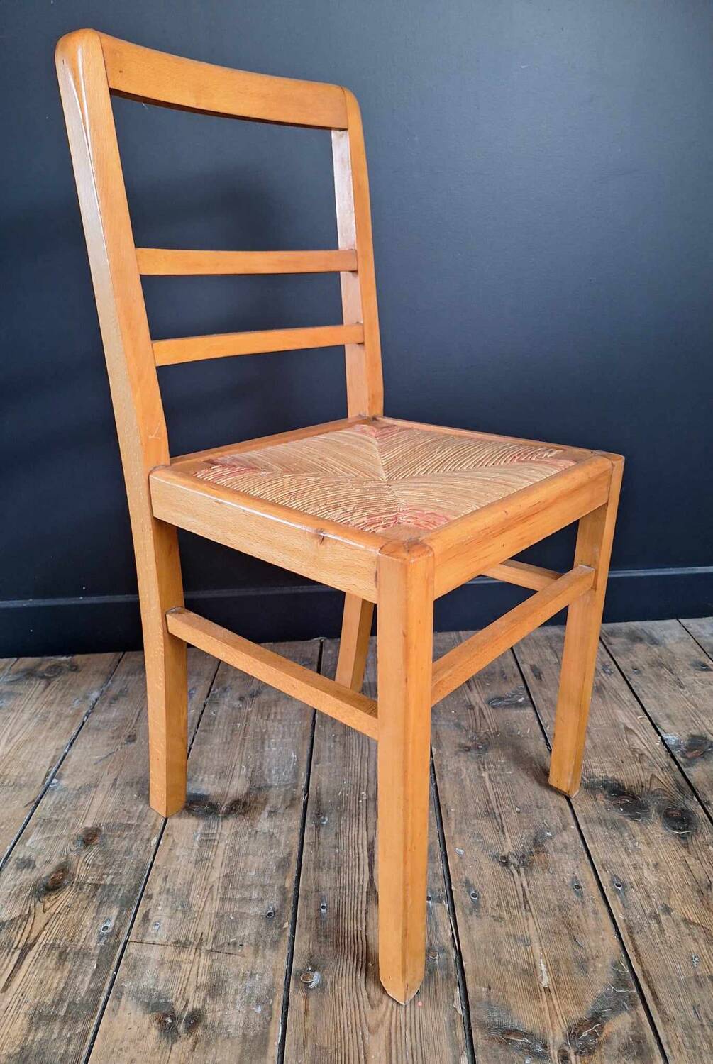 Pair of vintage straw chairs, antique seating furniture
