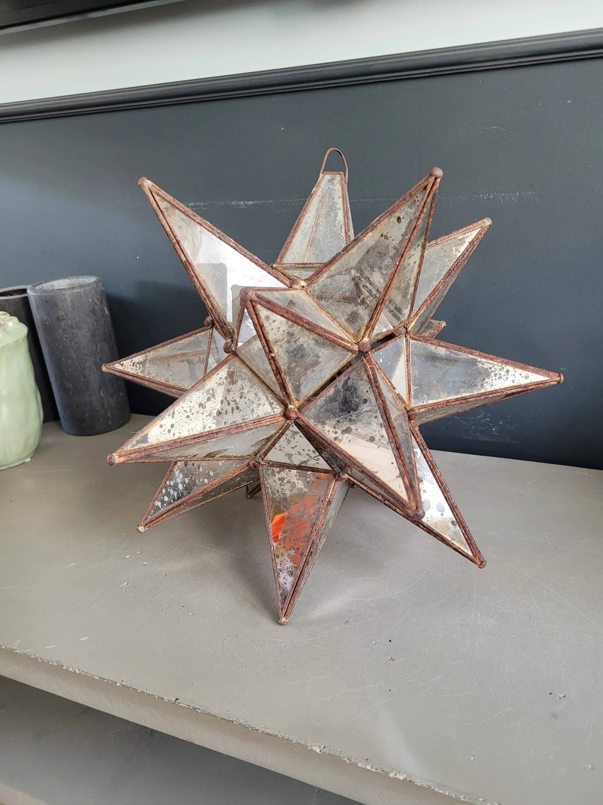 Metal and mercury glass star pendant lamp - 18 branches