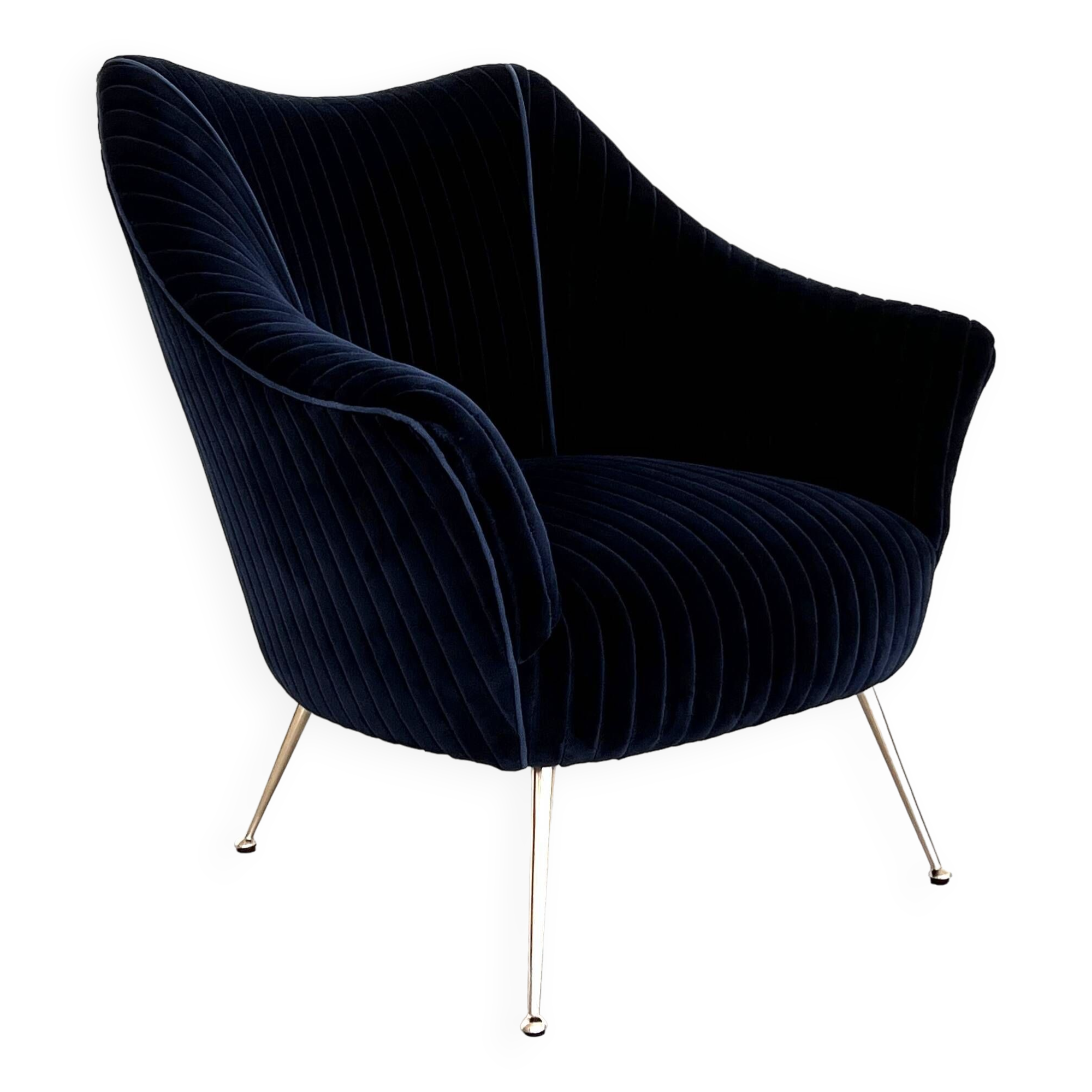 Italian Armchair with Brass Legs reupholstered in Magnificent Velvet