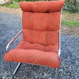 Brick velvet armchair