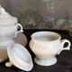 Set of seven covered pots and tray old white slurry nineteenth