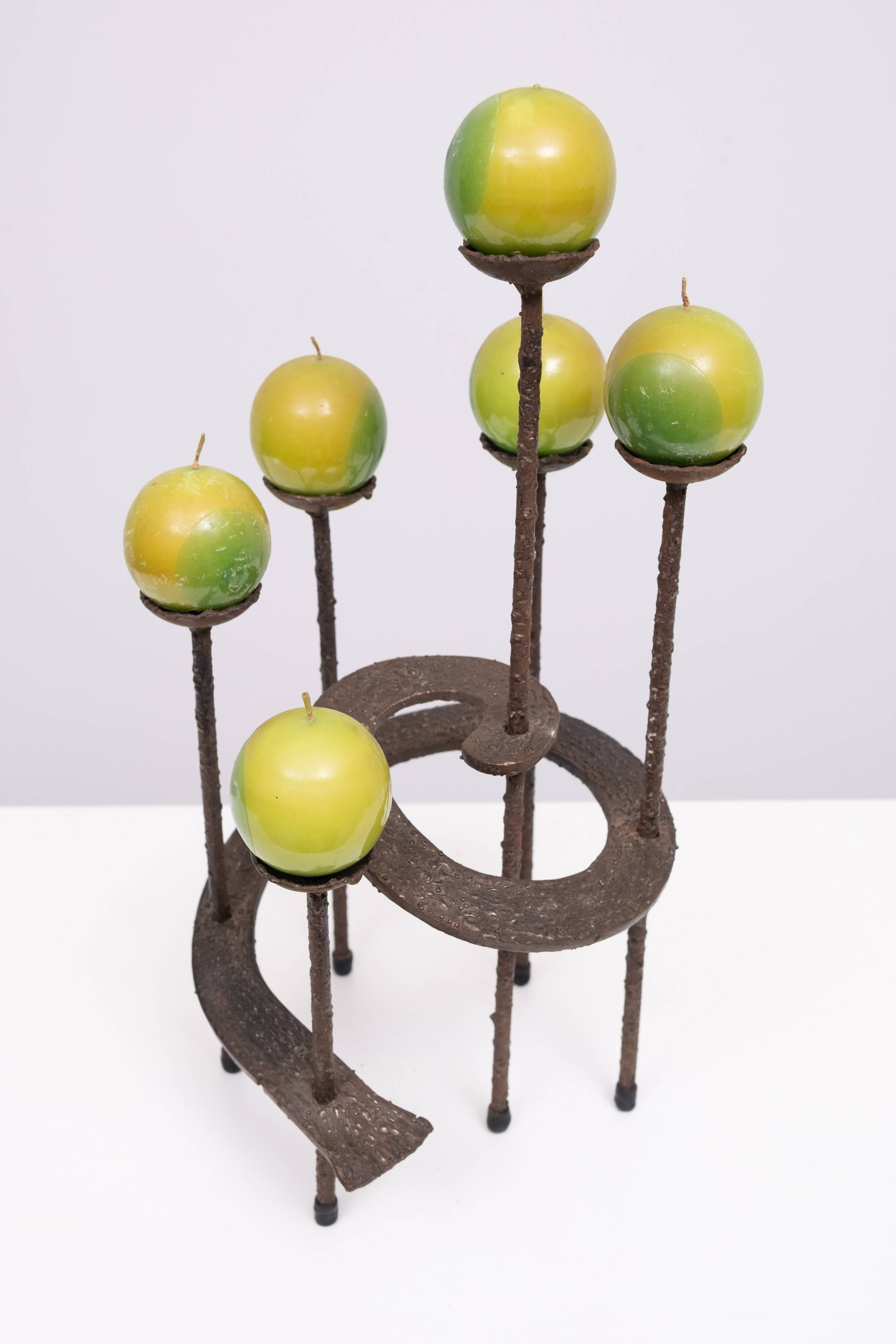 Vintage spiral wrought iron candle holder 1970s Austria