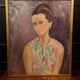 Oil on canvas signed - Portrait of a woman with green eyes