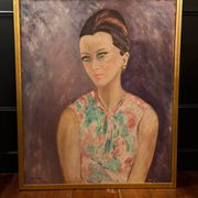 Oil on canvas signed - Portrait of a woman with green eyes