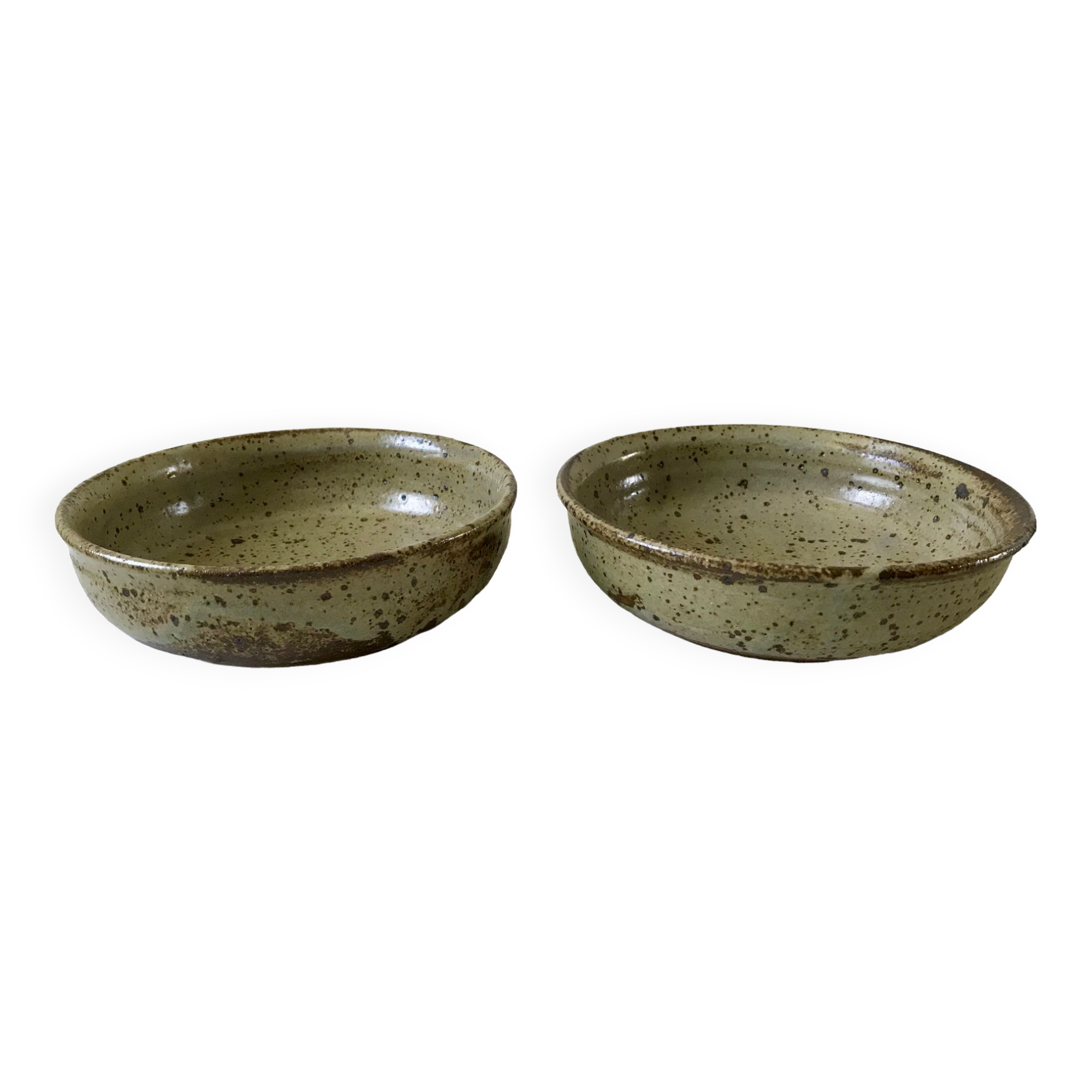 Pair of hollow stoneware plates artisanal pottery 60s-70s