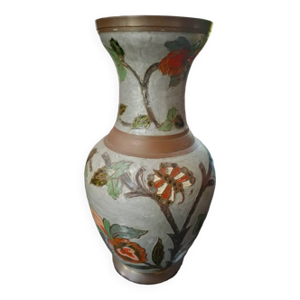 Vase indien cloisonné décor de fleurs et insectes