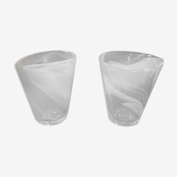 Paire de vases en pate de verre anisée Kosta Boda signées Uhv design