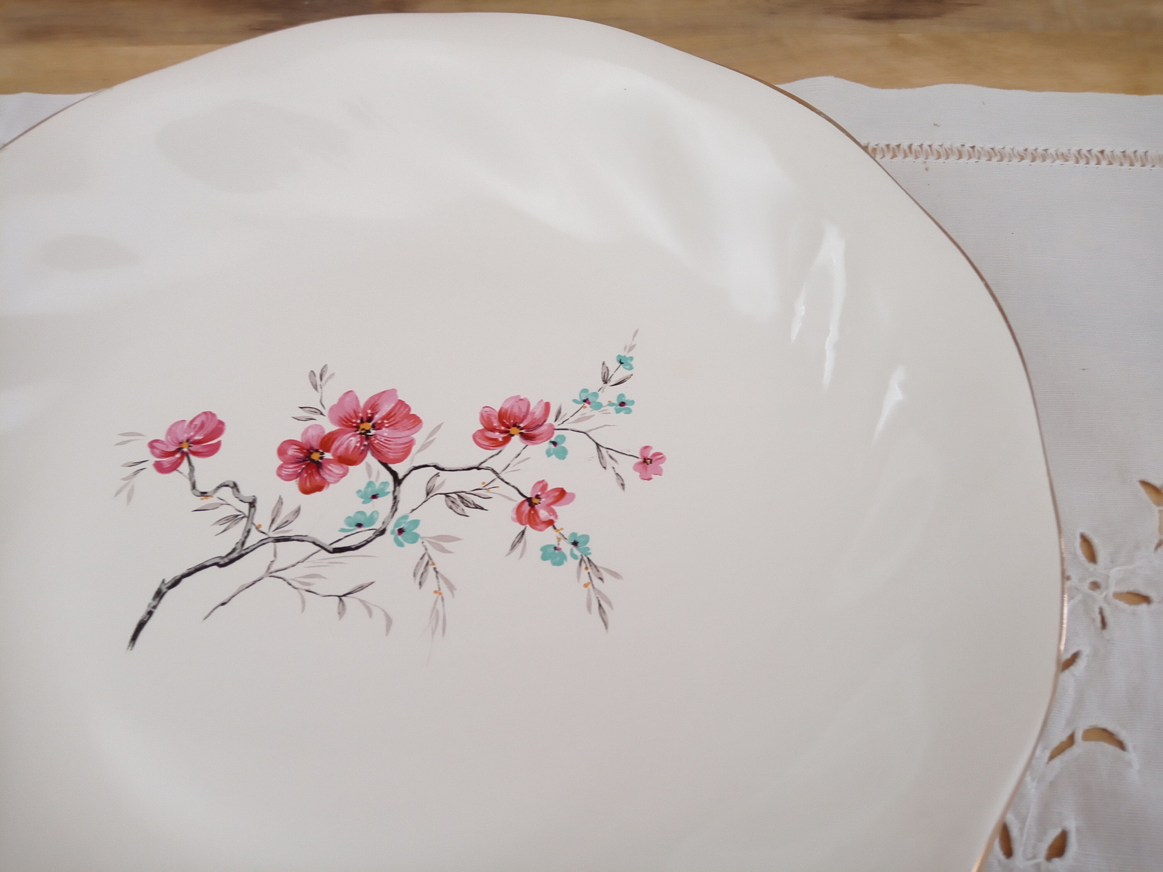 Round hollow dish in Salins earthenware, France, 2nd Polynesia model