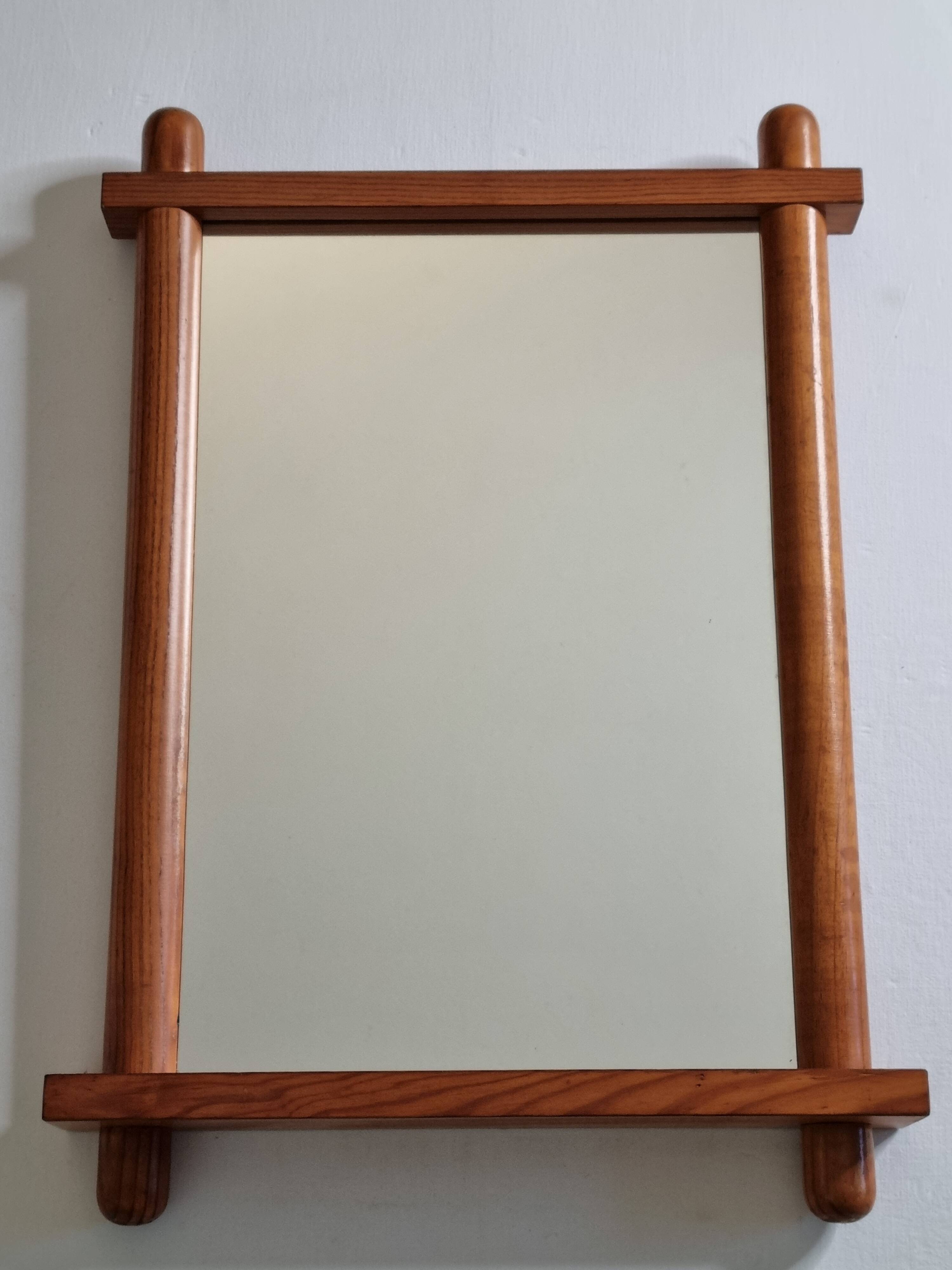 Miroir mural vintage en pin clair style « Les Arcs », 48 x 68 cm