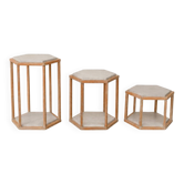 Ensemble de 3 tables gigognes en travertin et bois – Roche Bobois, années 1