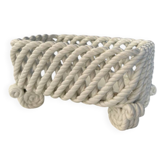 Panier décorative en céramique blanche torsadée vintage - Style élégant et