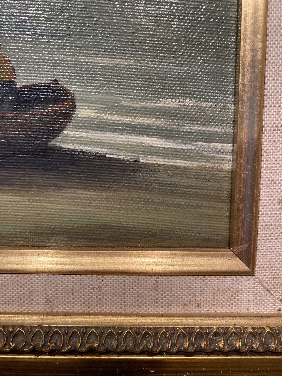 Old painting, landscape by the sea, XX century