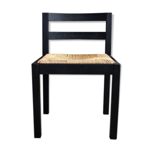 Chaise paille finition bois brule,