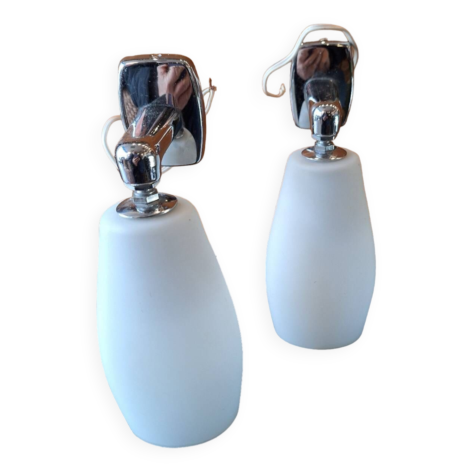 Pair of white opaline chrome wall lights