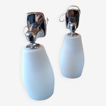 Pair of white opaline chrome wall lights