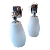 Pair of white opaline chrome wall lights
