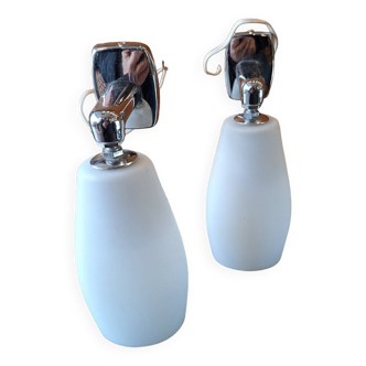 Pair of white opaline chrome wall lights
