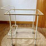 Dessert table with a cream-coloured metal structure and golden brass, 1960s.