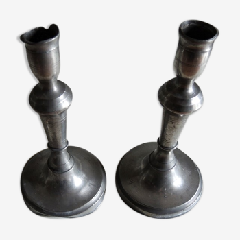 2 Old Candle holders in Tin H 23 cm