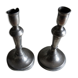 2 Old Candle holders in Tin H 23 cm