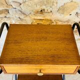 Vintage oak bedside table with black metal legs circa 50s/60s