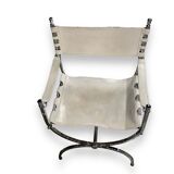 Maison Jansen Set of 4 armchairs Emperor Savonarola White leather and chromed metal