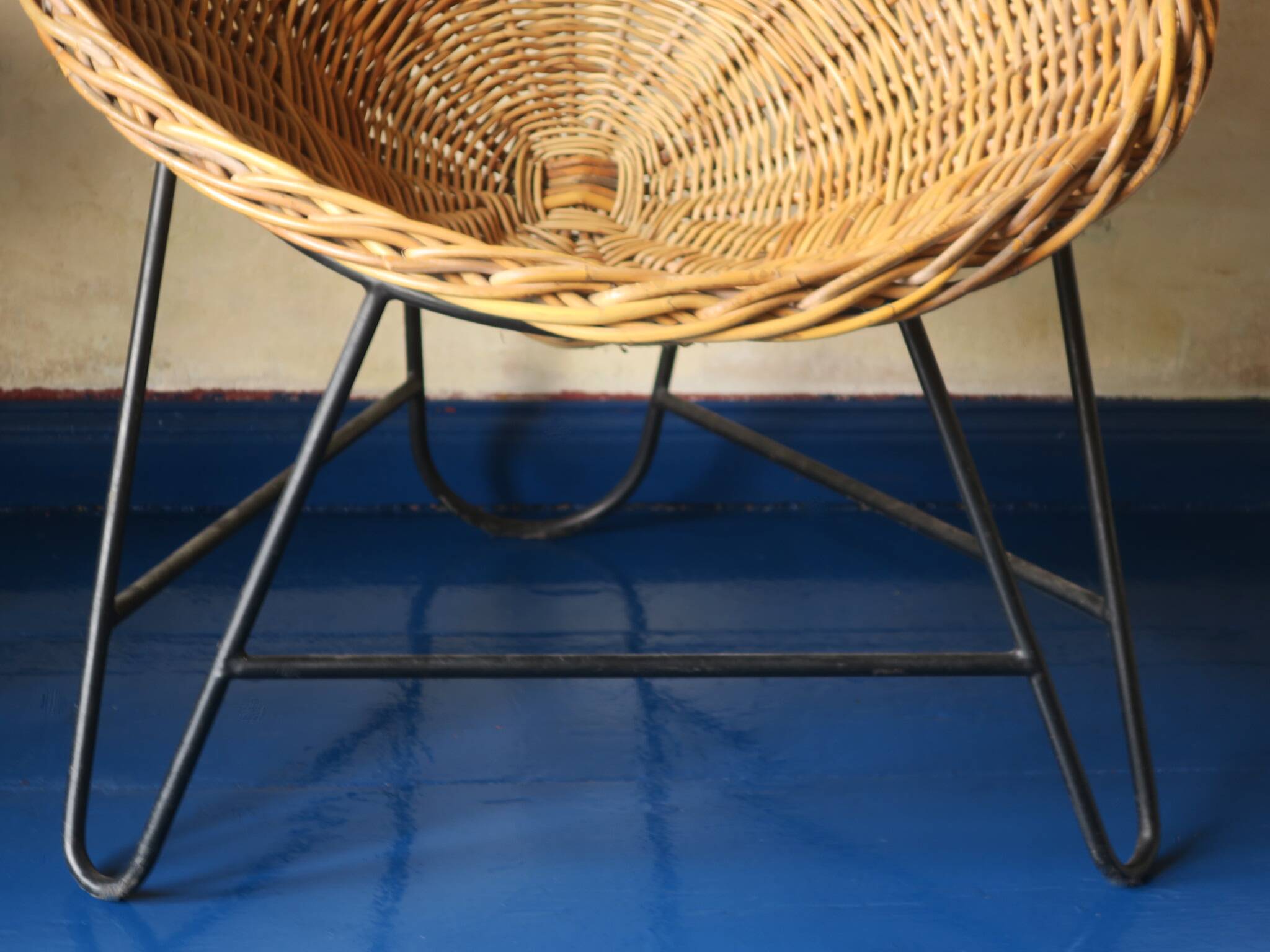 Pair of mid century bamboo and iron pod chairs, 1960s