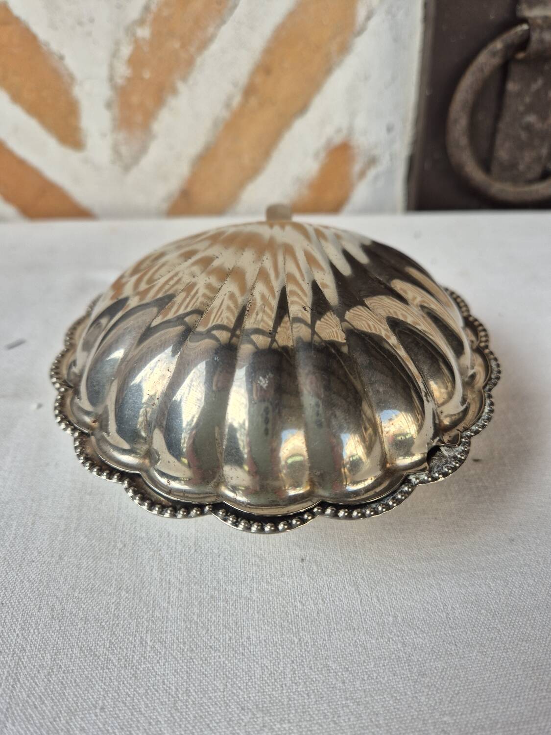 Silver-plated shell butter dish