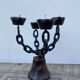Brutalist iron and wood chain candle holder from the 1970s