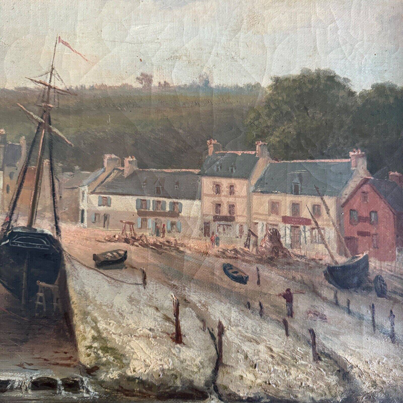 Oil on canvas by F. Lemoine the port of Nantes late 19th century stucco frame