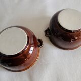 Set of 2 bowls or containers in glazed glazed stoneware with ears Vintage Folk Art