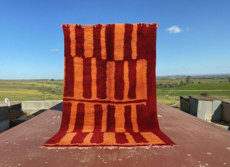 Vintage Moroccan Berber rug red orange 300x200 cm – handmade wool