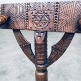 Brutalist Carved Oak Tripod Monk Chair, Sweden, 1930s