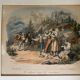 Grande gravure ancienne suisse « le départ pour la montagne »