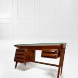 Wood and Brass Desk attributed to Vittorio Dassi, Italy, 1950s
