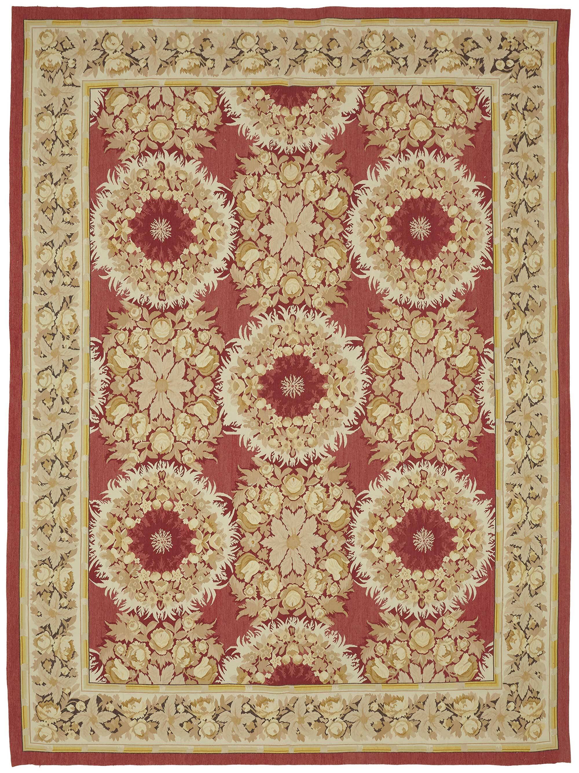 Handmade European Vintage Aubusson Kilim 267 cm x 361 cm
