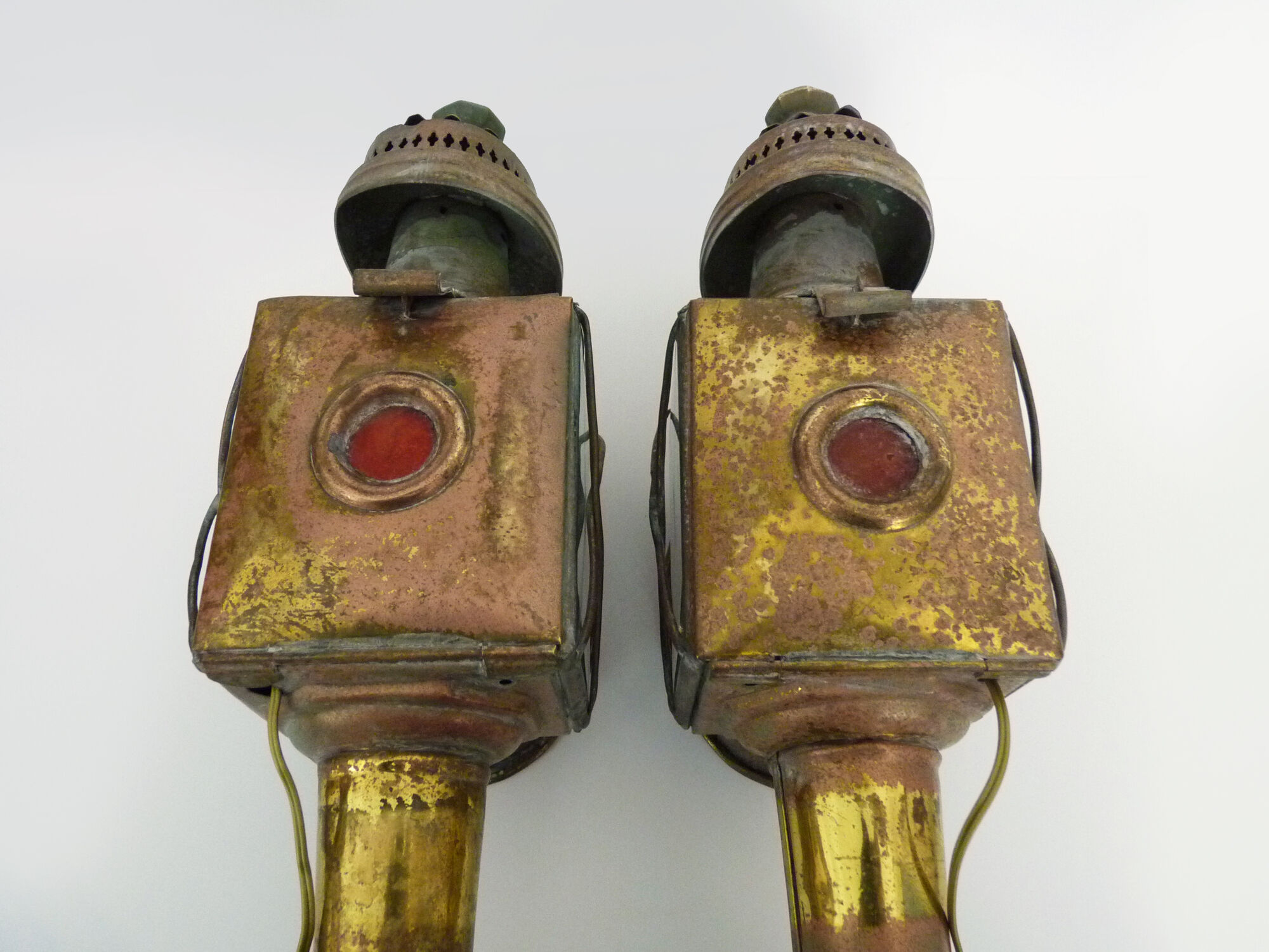 Pair of vintage wall lamps carriage lanterns, cab, electrified lanterns. Year 20 30