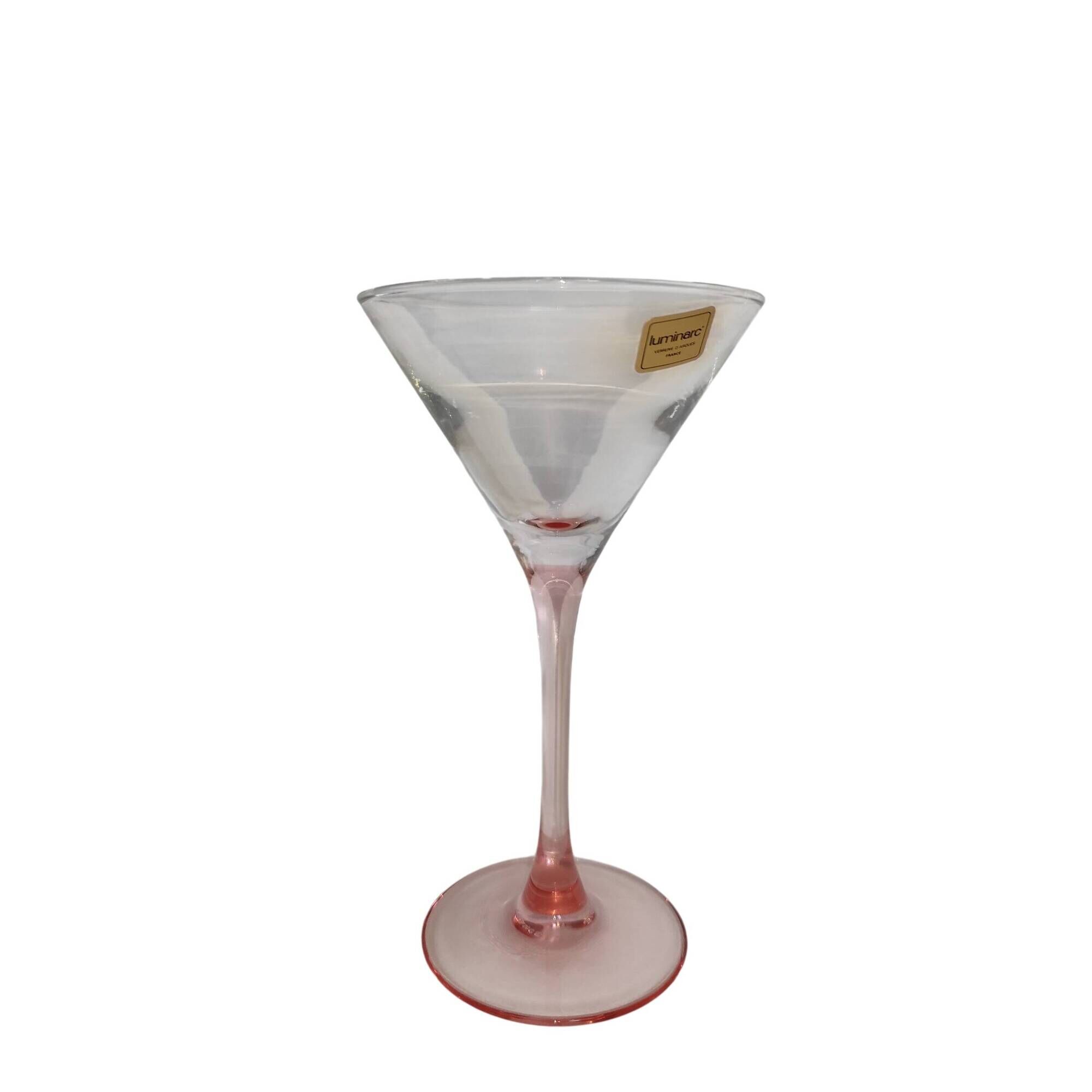 Set of 4 Luminarc Cocktail glasses with pink stems, original label from 1980.