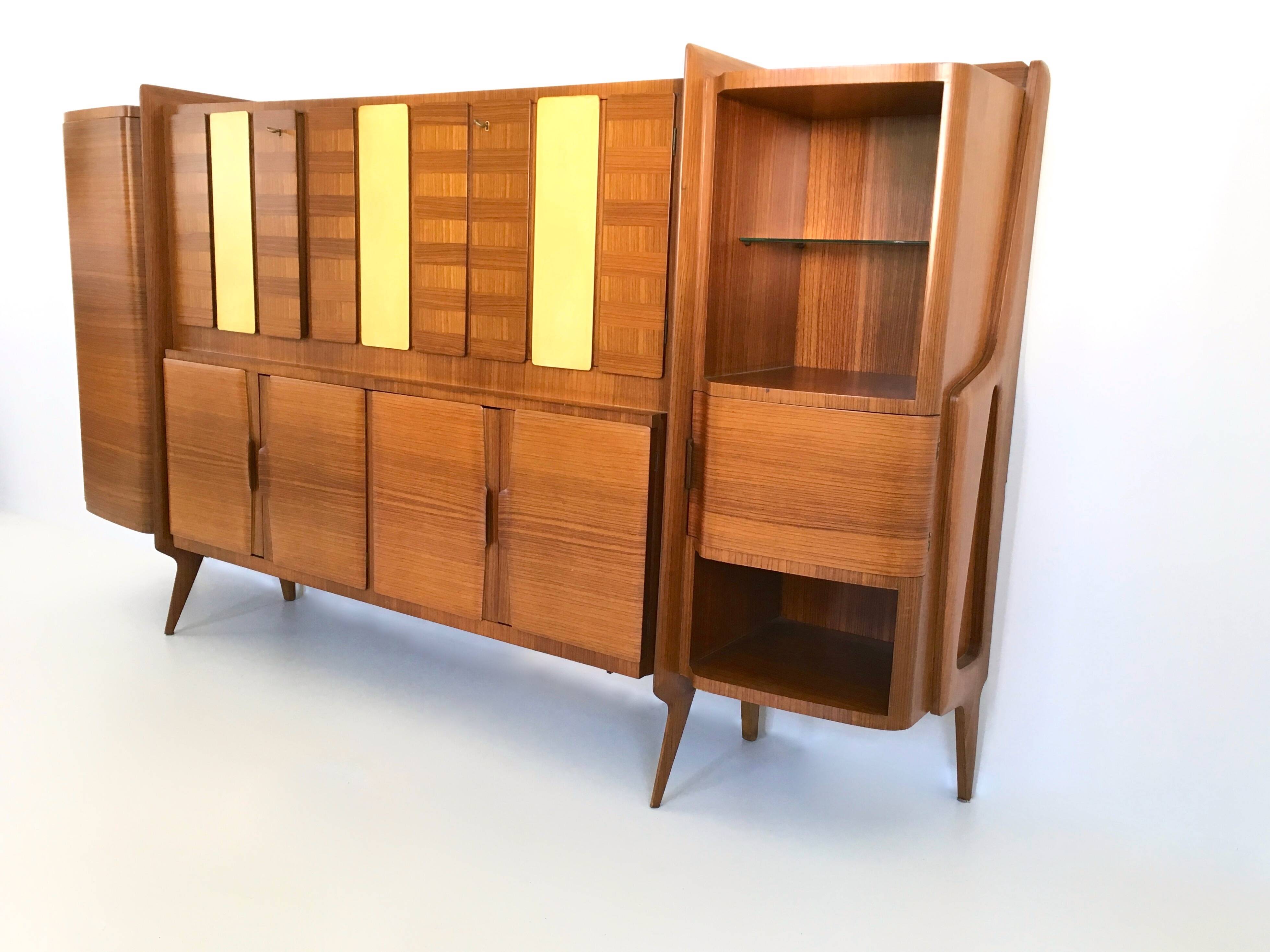Monumental Wooden Cabinet with Parchment Panels by Gio Ponti, Italy