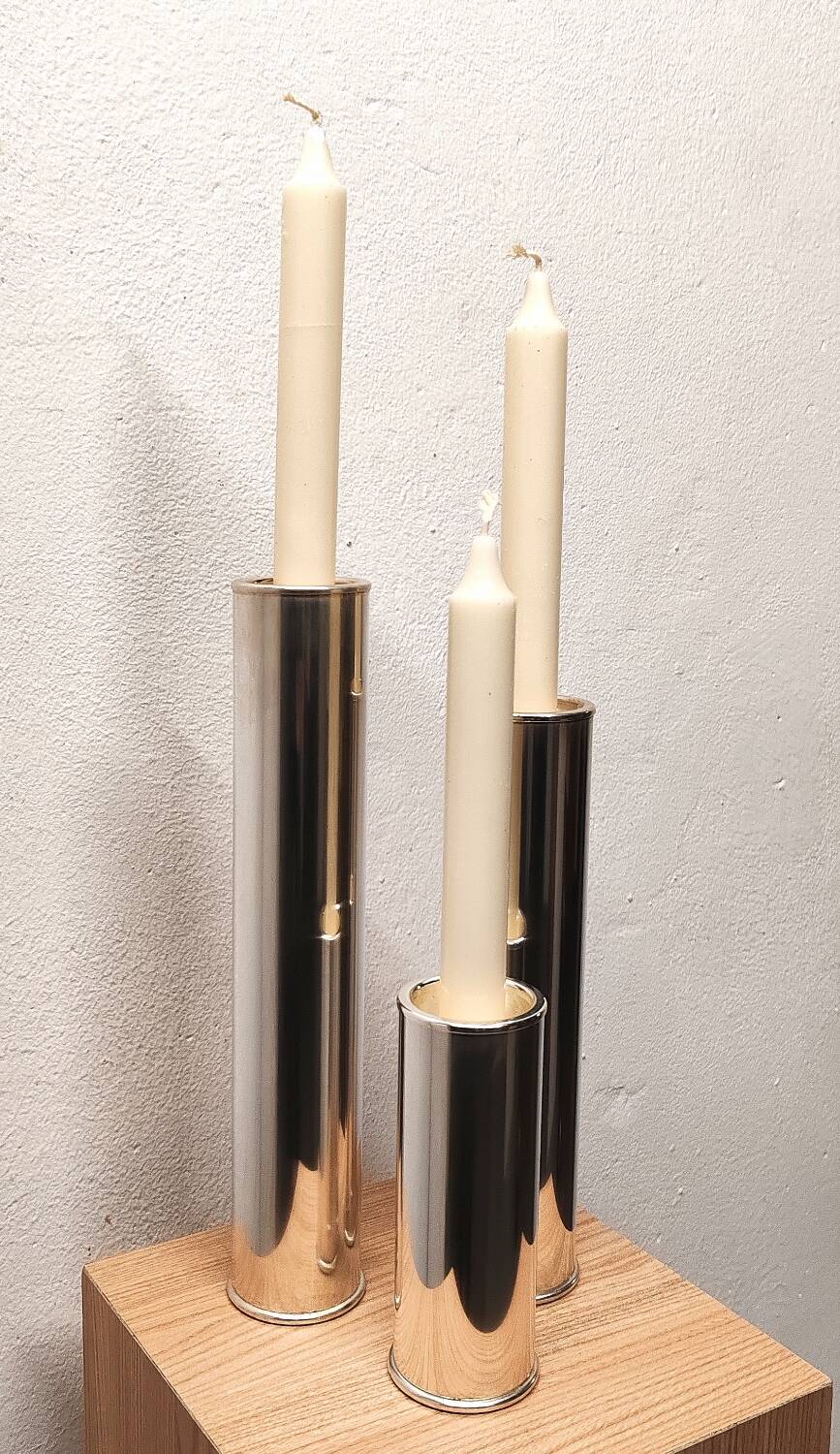 Wilkens modernist silver metal candle holders