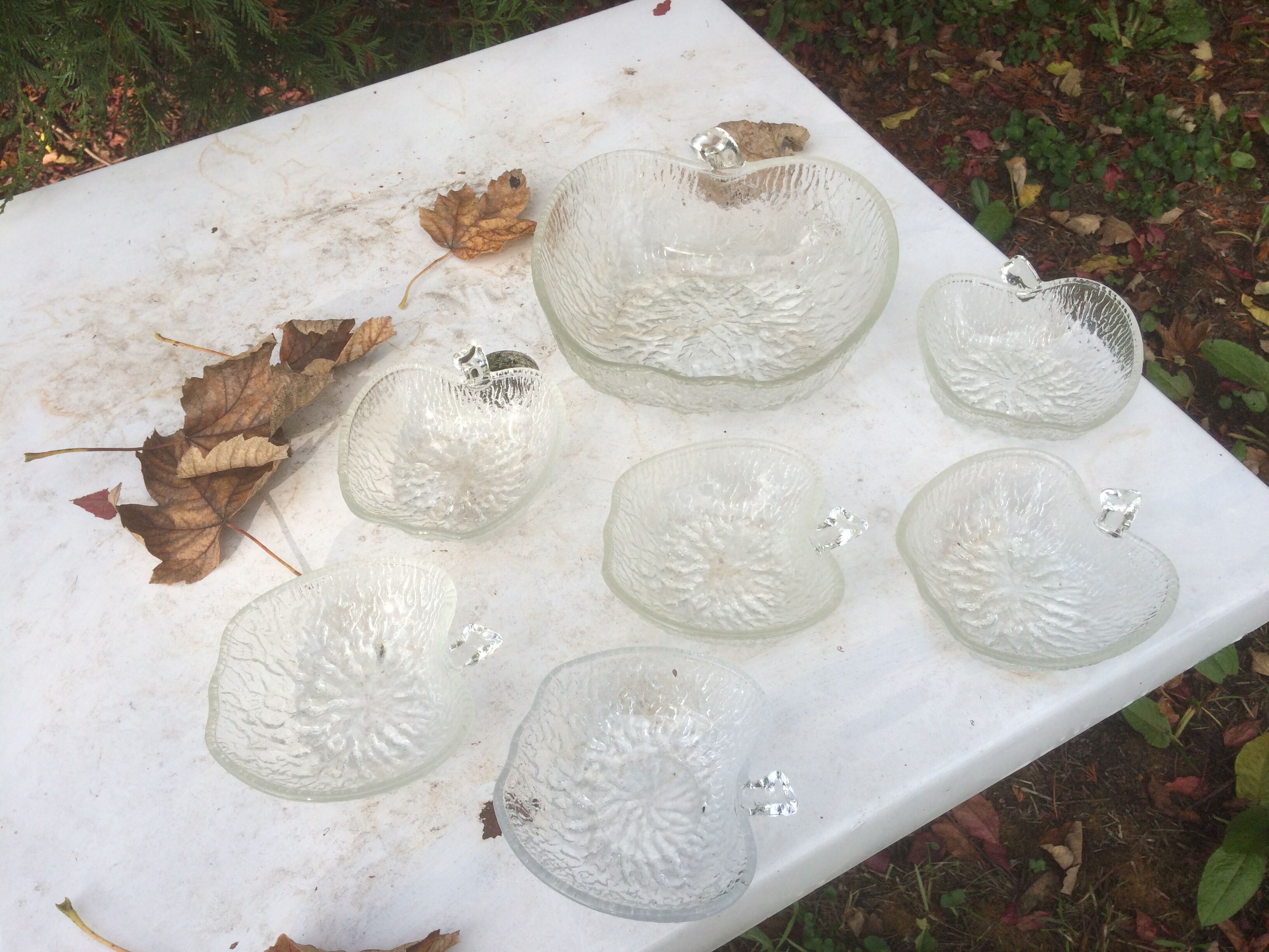 Apple salad and 6 cups