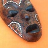 African / Tribal hanging mask Carved wood inlaid with mother-of-pearl
